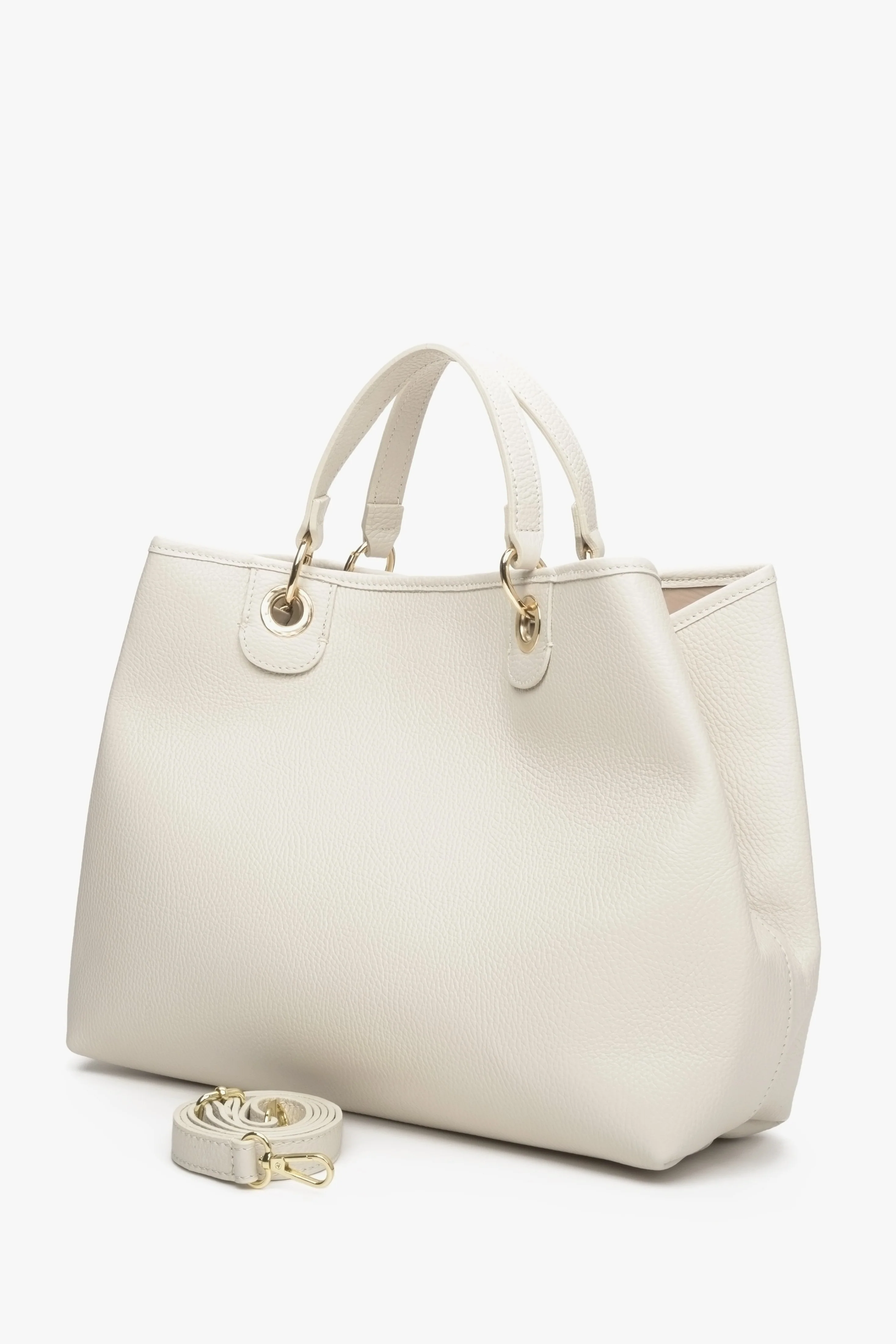 Beżowa torebka typu shopper z włoskiej skóry naturalnej Estro ER00113248 - Image 3