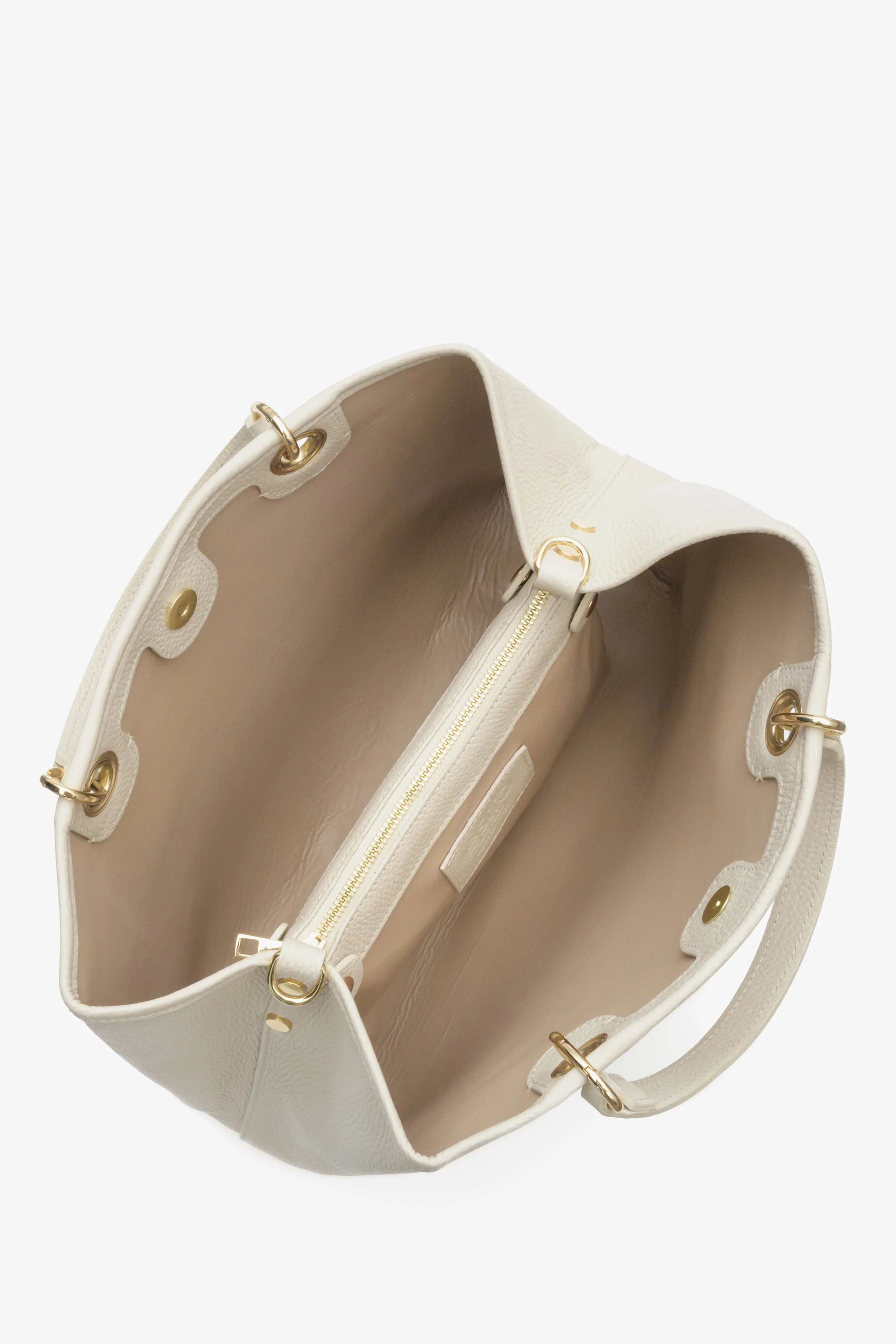 Beżowa torebka typu shopper z włoskiej skóry naturalnej Estro ER00113248 - Image 4