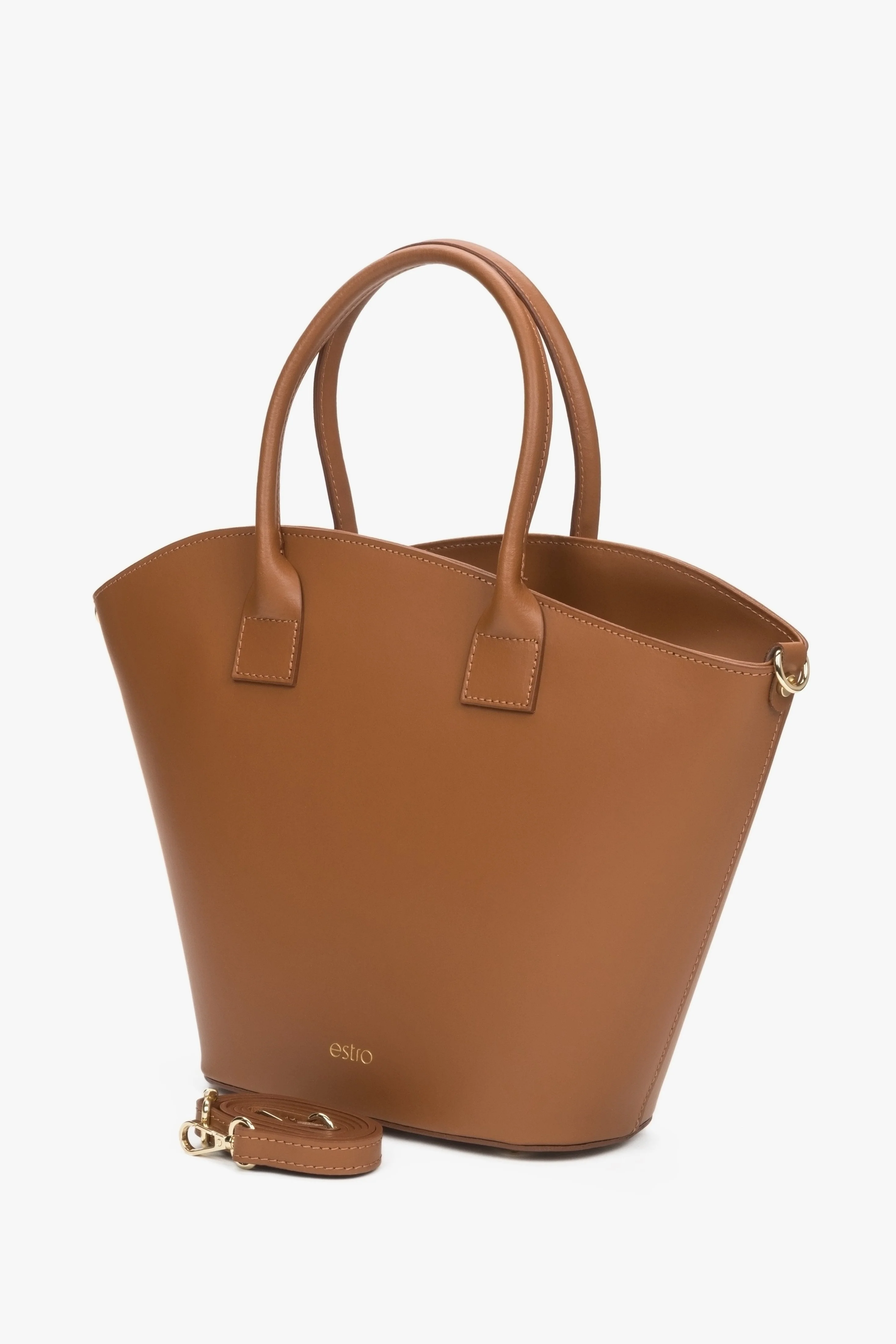 Brązowa torebka damska typu shopper z włoskiej skóry naturalnej Premium Estro ER00116783 - Image 3