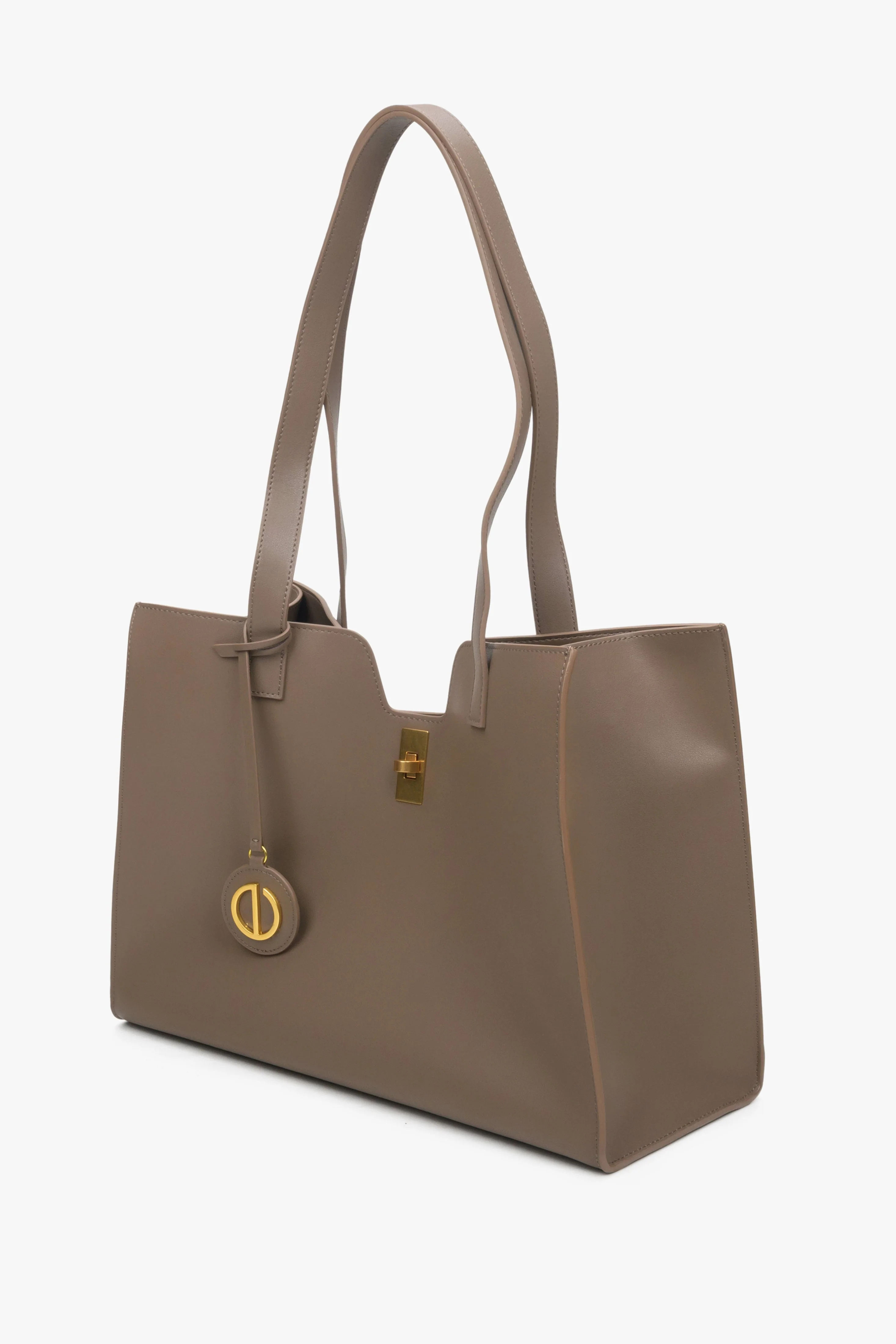 Brązowa skórzana torebka damska typu shopper z ozdobnym pasem Estro ER00114204 - Image 2