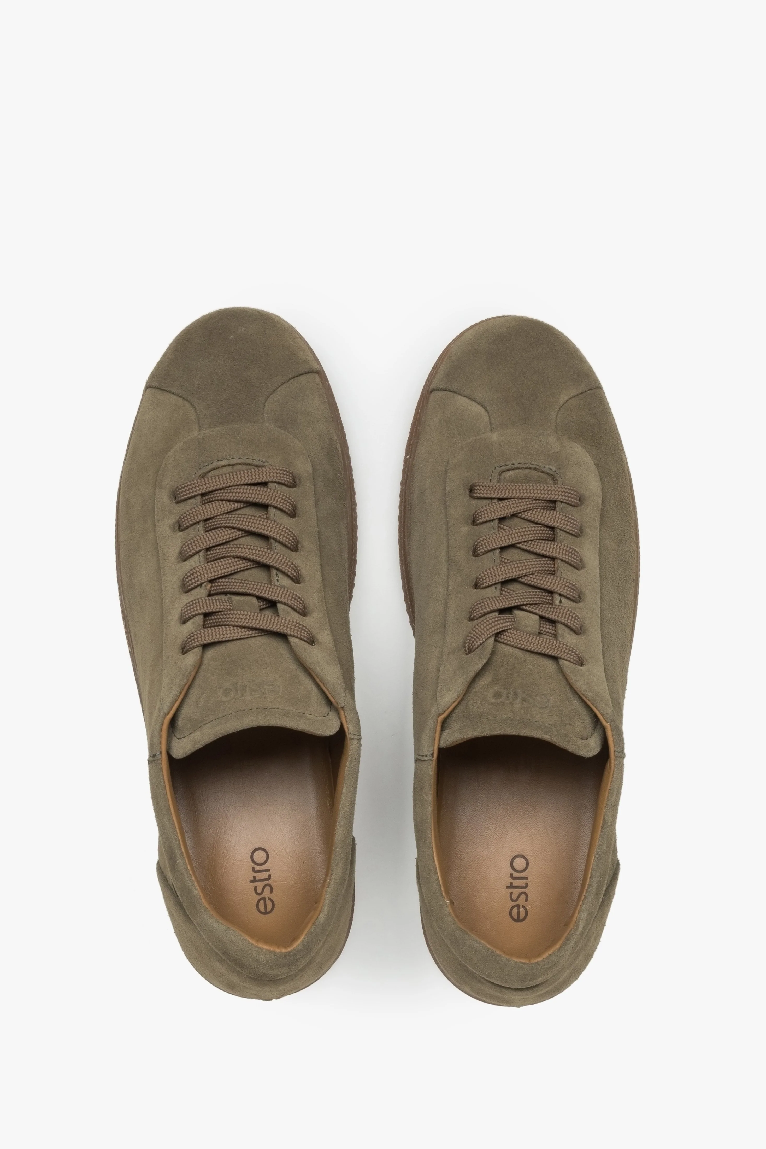 Trampki męskie z włoskiego weluru naturalnego Premium w kolorze khaki Estro ER00117296 - Image 4