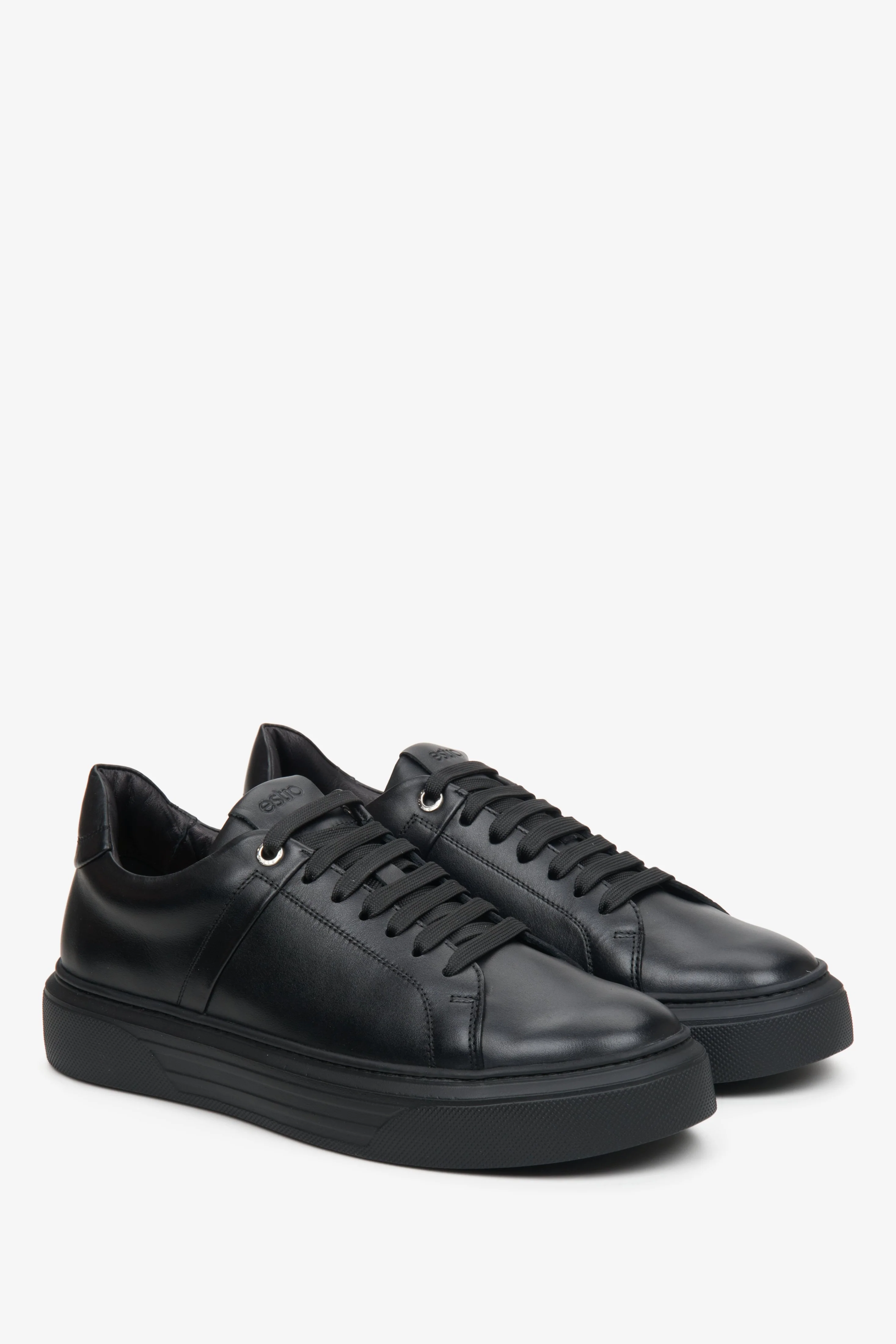 Czarne niskie trampki męskie z włoskiej skóry naturalnej Estro ER00113466 - Image 2