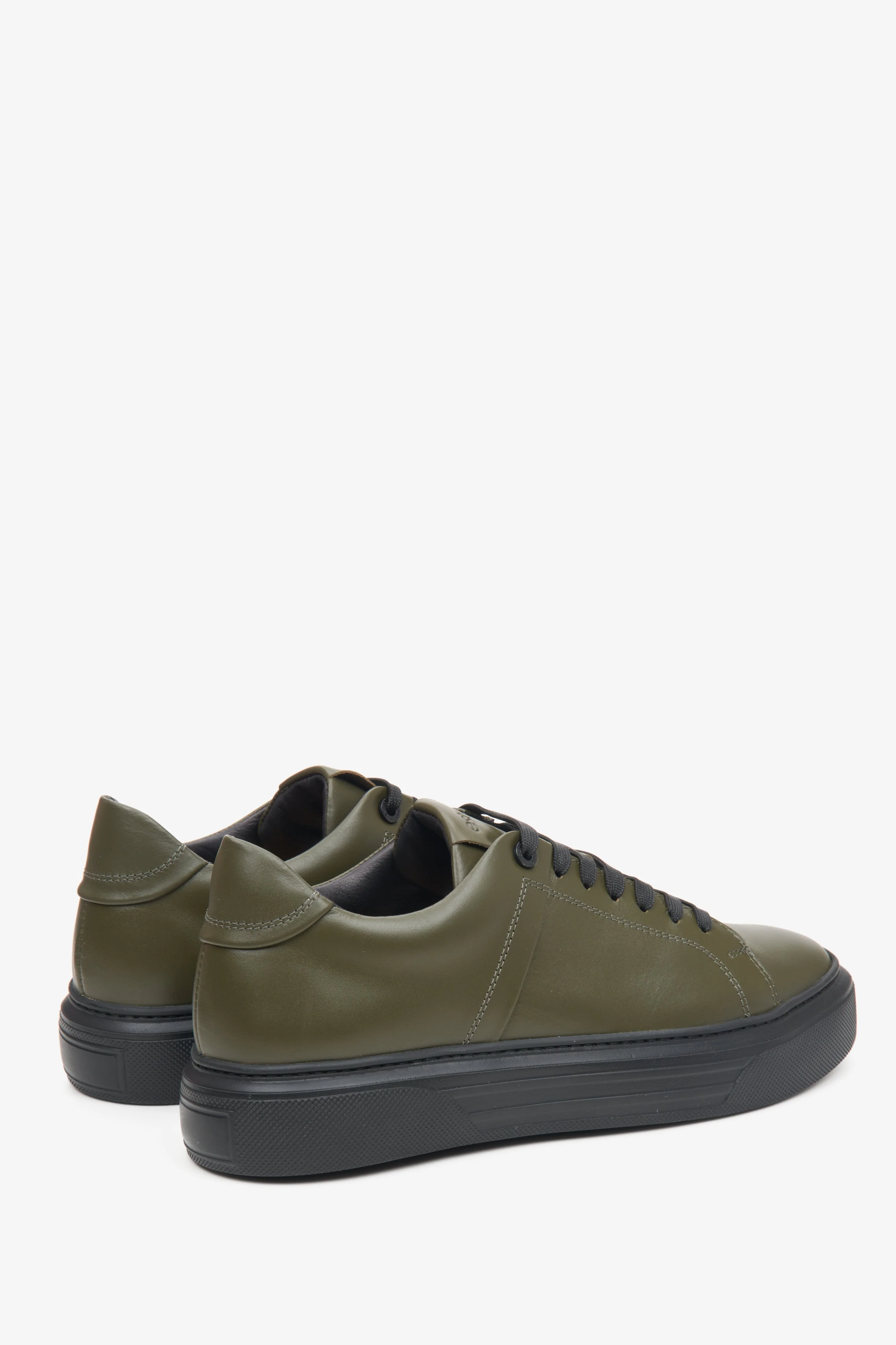 Niskie trampki męskie z włoskiej skóry naturalnej w kolorze khaki Estro ER00113470 - Image 5